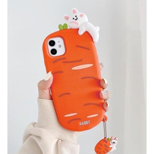 Cute 3D Cartoon Radish Silicone Phone Case for Iphone 11 Pro Max XS XSMAX XR 7 8 Plus Cute Rabbit Rubber Shockproof Back Cover