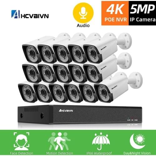 16CH 4K CCTV System NVR Kit 5MP Outdoor Motion Detection Security IP Camera Audio H.265+ 16CH POE NVR Video Surveillance set