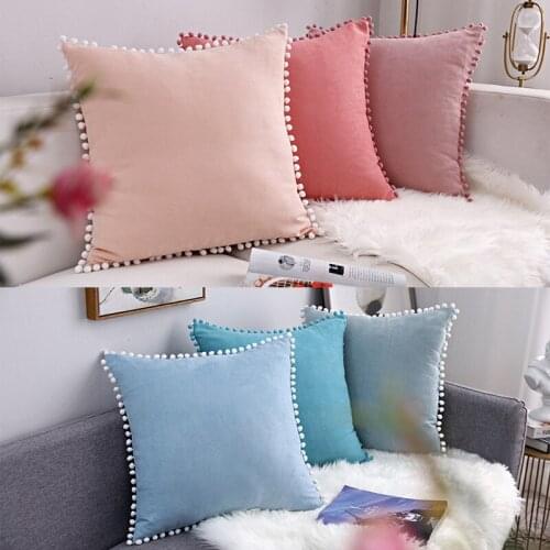 Nordic ins wind cross-border hair ball lace with ball suede pillow solid color sofa cushion pillowcase