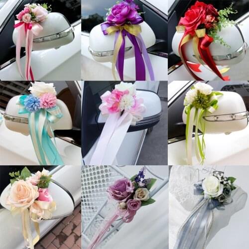Wedding Car Mirror Handle Chair Decorations kit Silk Flower Ribbon Party Accessories DIY Making Craft