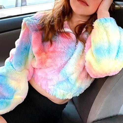 Spring/Autumn Sweet Girl Plus Velvet Sweater Coat Rainbow Color Sweet Girlish Short Hoodie Harajuku Preppy Tender Fairy Hoodie