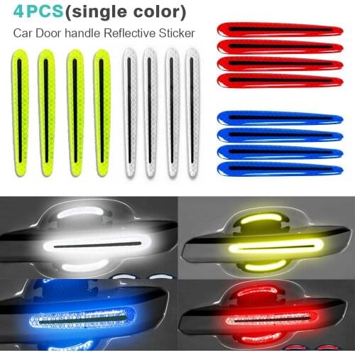 4Pcs Carbon Fiber Car Door Handle Sticker Night Reflective Safety Distance Film Door Cover Guard Protective Sticler