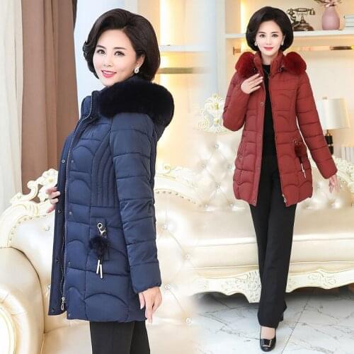 Womens winter jacket high-end new long cotton clothing fashion middle-aged mother womens cotton temperament thick fur collar