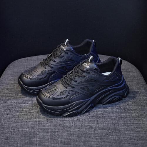 2021 Spring Leather Chunky Sneakers Womens Sports Shoes Ladies Thick White Black Sneakers Women Tennis Vulcanized Shoes basket