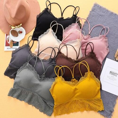 Women Tank Crop Top Lace Back Seamless Underwear Female Crop Tops Sexy Lingerie With Removable Padded Camisole Femme