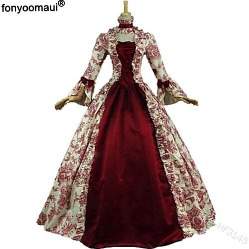 Plus Size 5XL Medieval Vintage Gown Queen Princess Floor Party Dress Cos Renaissance Deluxe Elegant Printed Costume For Women