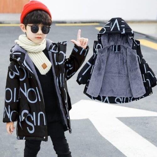 Winter Boys Coat 2021 New Baby Fur Collar Hooded Cotton Plus Velvet Thicken Warm Jacket for Children Coat for Boys 18M-12 Years