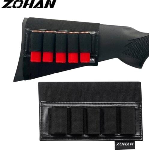 ZOHAN 5 Rounds Shotgun Shell Holder On Stock Cartridge Holder Buttstock Ammo Pouch for 12 20 Gauge Hunting Gun Accessory