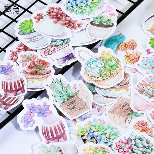 10 Boxes Decorative Beautiful Succulents Adhesive Mo.Card Flake Stickers for Scrapbooking Planner Bullet Journal Cute Stationery