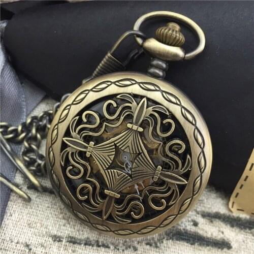10pcs/lot Hollowed Chinese Knot Mechanical Pocket Watch Bronze Hand Wind Mechanical Pocket Watch Gift Watch Wholesale
