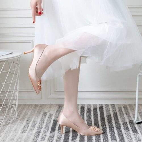 2020 Women Pumps High Heels Shoes Rhinest Fashion Lady Wedding Shoes Thin Heel Pumps 6cm 8cm Size 33-42 Apricot