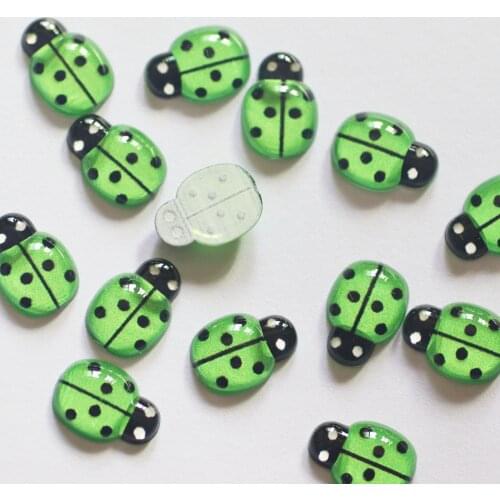 50pcs Resin Cute Colorful Beautiful Green Beetle Flat Back Rhinestone Appliques DIY Wedding Scrapbook Craft-T114