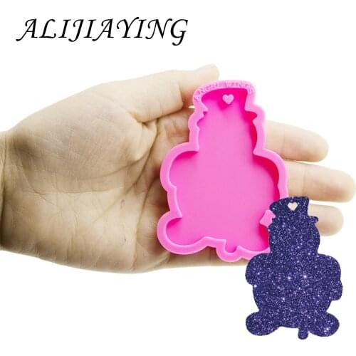 Shiny keychain Christmas snowman key ring decoration silicone mold for DIY epoxy resin DY0186