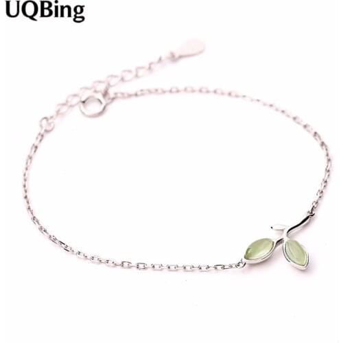 925 Sterling Silver Bracelets Pure Sterling Silver 925 Leaves Cats Eye Stone Bracelets Jewelry Pulseras Pulseira