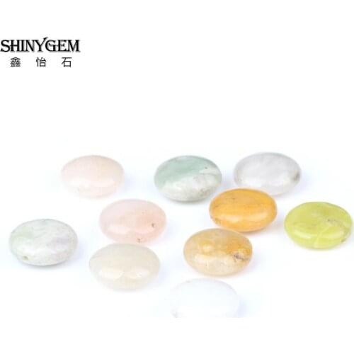 ShinyGem Natural Stone Beads 14mm Flat Smooth Round Contracted Colorful Jades Gem Mix Colors For Jewelry Making Wholesale 20pcs