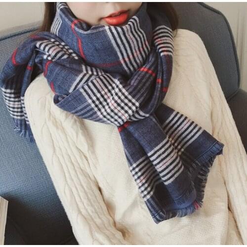 Chanycore Student wild stripe Winter scarf cashmere pashmina women scarfs Colorblock warm thick shawl hijab poncho for ladies