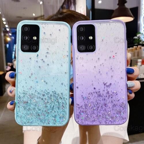 Gradient Star Glitter Case for Samsung Galaxy A51 A71 A31 A01 M01 Core A11 M11 A50 A50S A10S A30S Soft Clear Bling Diamond Cover