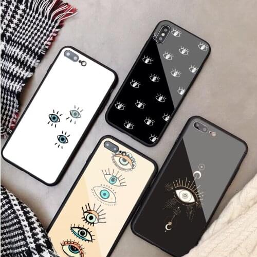 Evil Eye Illustrations Tempered Glass Phone Case For iphone 12 11 Pro Max 5 6 7 8 X XS XR XSMax Shell 12Pro Max Cover Shell