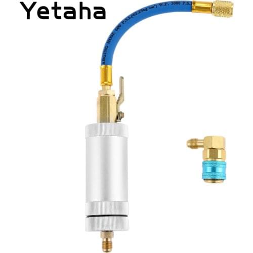 Yetaha Air Conditioning A/C Oil Injector With Coupler Adapter R134A R12 R22 Injection Tool 2OZ 1/4" Liquid Coolant Filler Tube