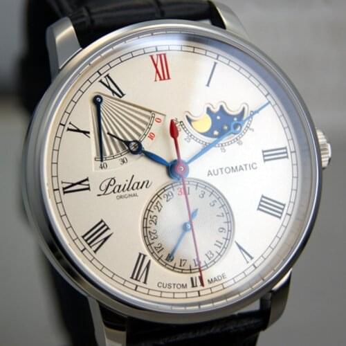 Pailan Watch Automatic for Men Genuine Leather Stainless Steel Sapphire Mirror Multi-Functional Moon Watch St2153 32zuan