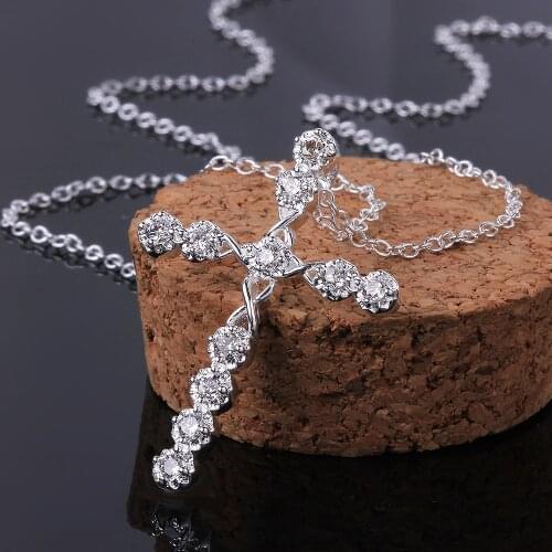 Fashion Silver Plated Shining Lowest price Christ Jesus necklace Religion women silver crystal CZ stone mercy jewelry