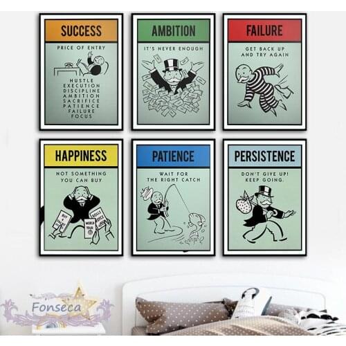 Monopoly Inspiration Poster Success Ambition Patience Canvas Painting Wall Art for Office Living Room Home Decor (No Frame)