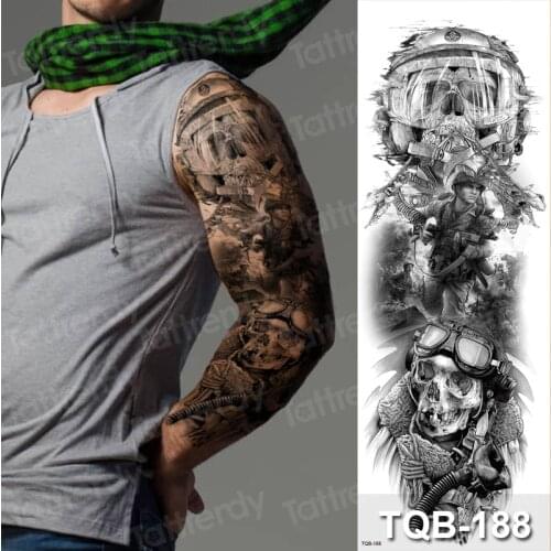 Mens fake tattoo waterproof arm sleeve tatoo temporary stickers for man tattoos mechanical oversleeve large black tattoo decal