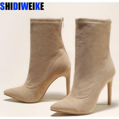 New Women Ankle Boots Fashion Pointed Toe Autumn Winter Boots Sexy Ladies Party Nightclub High Heels Boots Plus Size 35-42 AD604