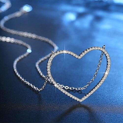 Wholesale romantic inlaid shiny small zircon heart pendant peach heart crystal necklace ladies fashion classic jewelry gift new