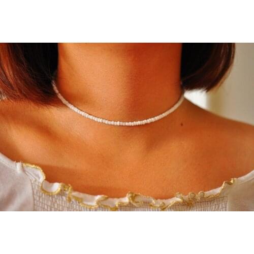 White colorful Necklace White Beaded Choker Bead Necklace Glass summer beach choker birthday gift