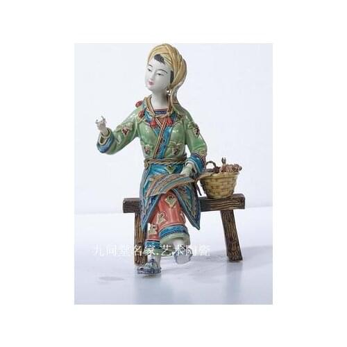 Brocade classic beauty Shiwan doll ceramic folk custom furnishes a parlor club porch girl Beauty figure Sculpture statue Home ar