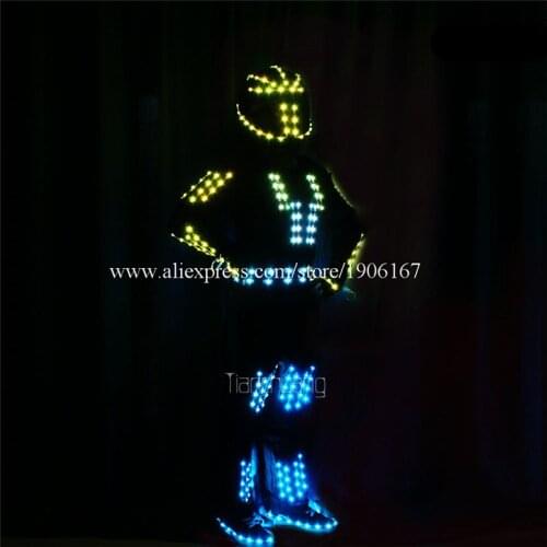 Programmable Led Clothes Ballroom Robot Costume Stage Party Dance Wears DJ Club Colorful Suit Model Performance Luminous Helmet