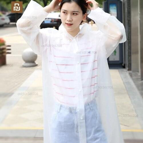 Xiaomi mijia adult raincoat translucent men and women long hooded thick waterproof poncho white rain boot cover