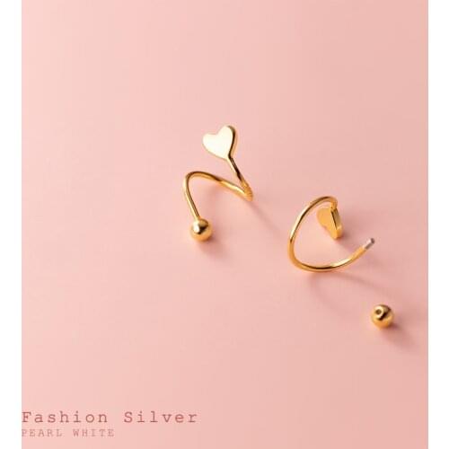Real 925 Sterling Silver Love Heart Spiral Earrings Simple S Shape Screw Back Stud Earring Fine Jewelry for Women Girls