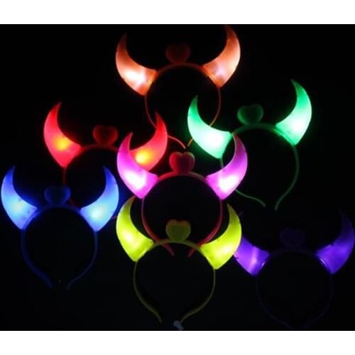 LED Devil Horn Light Up Headband Flashing Horn Halloween&Christmas Party Decor Party Glitter Headwear Demon Horn Fluffy Plush