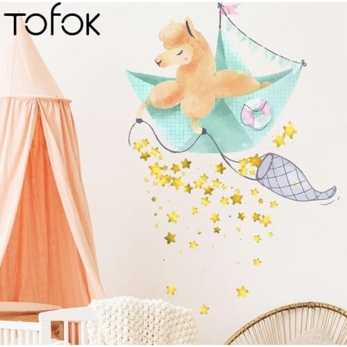 Tofok Cute Alpaca Star Dream Catcher Wall Stickers Living Room Bedroom Kindergarten Decoration Wall Decals Room Decor Murals