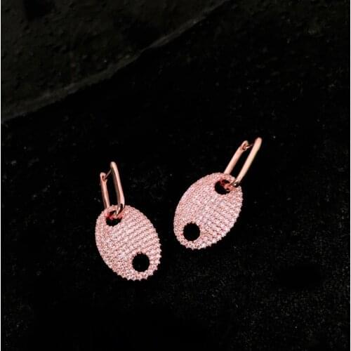 UMGODLY Fashion Single Chain Sailor Buckle Earrings Micro Zirconia for Women Luxury Brand Rose Gold Color High Quality Jewelry