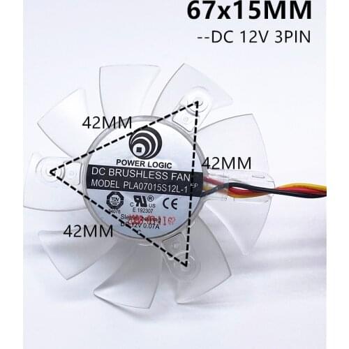 POWER LOGIC PLA07015S12L-1 DC12V 0.07A 7015 65mm Graphics card fan 65MM Diameter 42mm hole pitch 3PIN