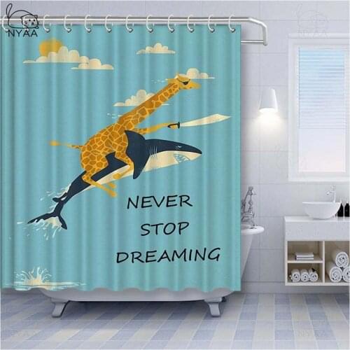 Fun Shower Curtain Set Giraffe Riding Shark Adventure Theme Awesome Bathroom Decor