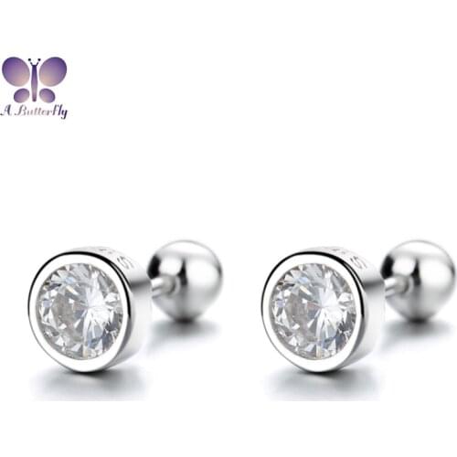A Butterfly Jewelry 4MM 5MM 6MM Round Cut SONA Stone Screw Earrings Quality Assurance