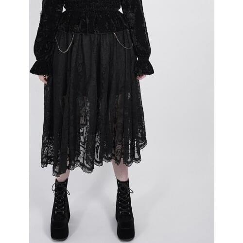 PUNKRAVE Womens Gothic Lace Half Skirt Personality Cool Detachable Chain Sexy A-line Plus Size Daily Skirts