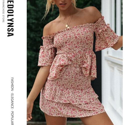 Off The Shoulder Bandeau Top and Ruffle Wrap Skirt Set Boho Rust Asymmetrical Off Shoulder 2021 Summer Women Two Piece Set Y124