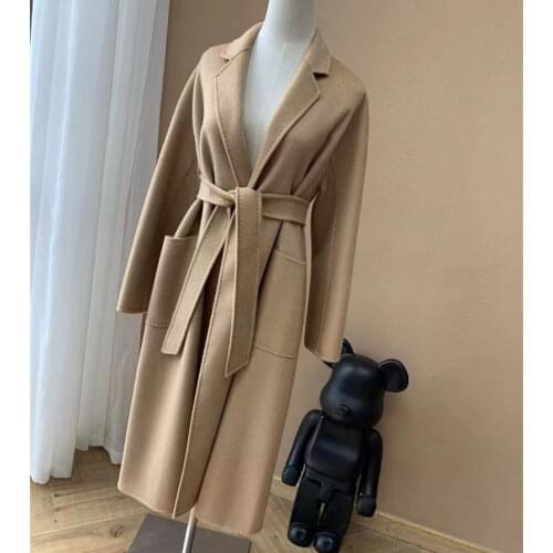 2021 Autumn Winter Mid-Long White Red Camel Coat Women Women Coat Water Ripple Cashmere Coat Womens High-End Pure Cashmere Coat