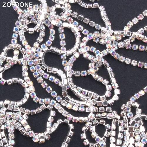 ZOTOONE SS6 1Yard Crystal AB White Rhinestones Chain Strass Applique DIY Stones for Clothes Sew on Rhinestone Nail Decoration E