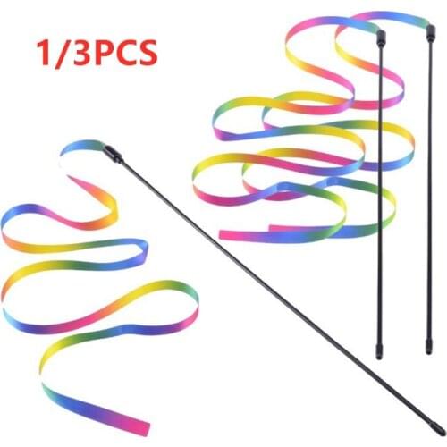 1/3PCS Cat Toys Colorful Rod Teaser Cute Funny Colorful Rod Teaser Wand Plastic Pet Toys for Cats Interactive Stick Cat Supplies