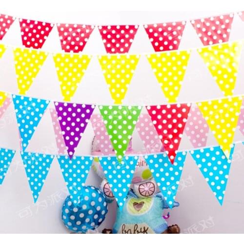 10sets/lot Baby Shower Blue Pink Green Polka Dots Theme Hanging Banner Decorate Bunting Boys Favors Pennant Birthday Party Flags