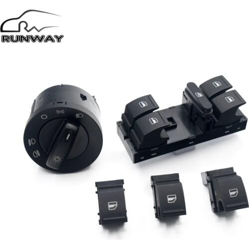 100% new! Power Headlight Fog Lamp Switch Window Switch For Volkswagen VW jetta mk5 golf 5 6 tiguan passat b6 CC 5PCS/SET