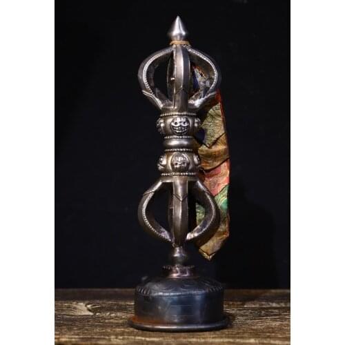 12" Tibet Buddhism Temple Tiantie Standing Quadruple Skull Pattern FaQi Dorje Vajra Phurba Dagger Holder Ward off evil spirits