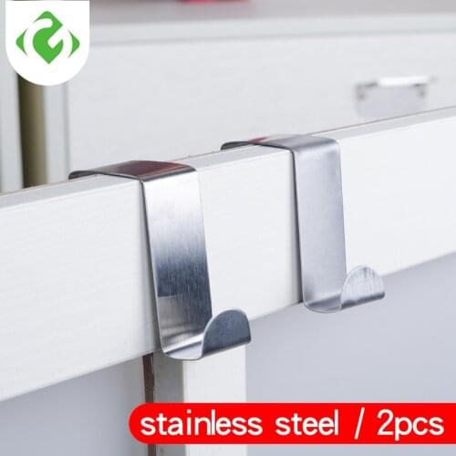 GUANYAO 2pcs Stainless Steel Door Hanger Rack Metal Kitchen Cabinet Board Hanging Hooks Behind Door Clothes Bag Storage Hooks