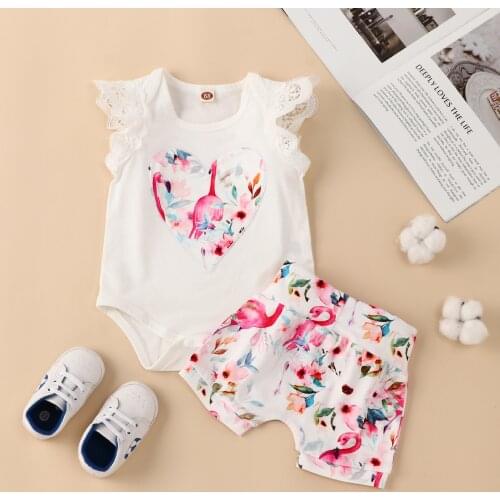 Summer 2021 Newborn Baby Girl Set Clothing Twin Baby Clothes Short Sleeve Cartoon Bodysuit Baby Sets Infant Baby Girls Clothing